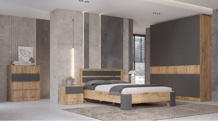 Шкаф 2-х створчатый Ленора, Дуб вотан/Графит 